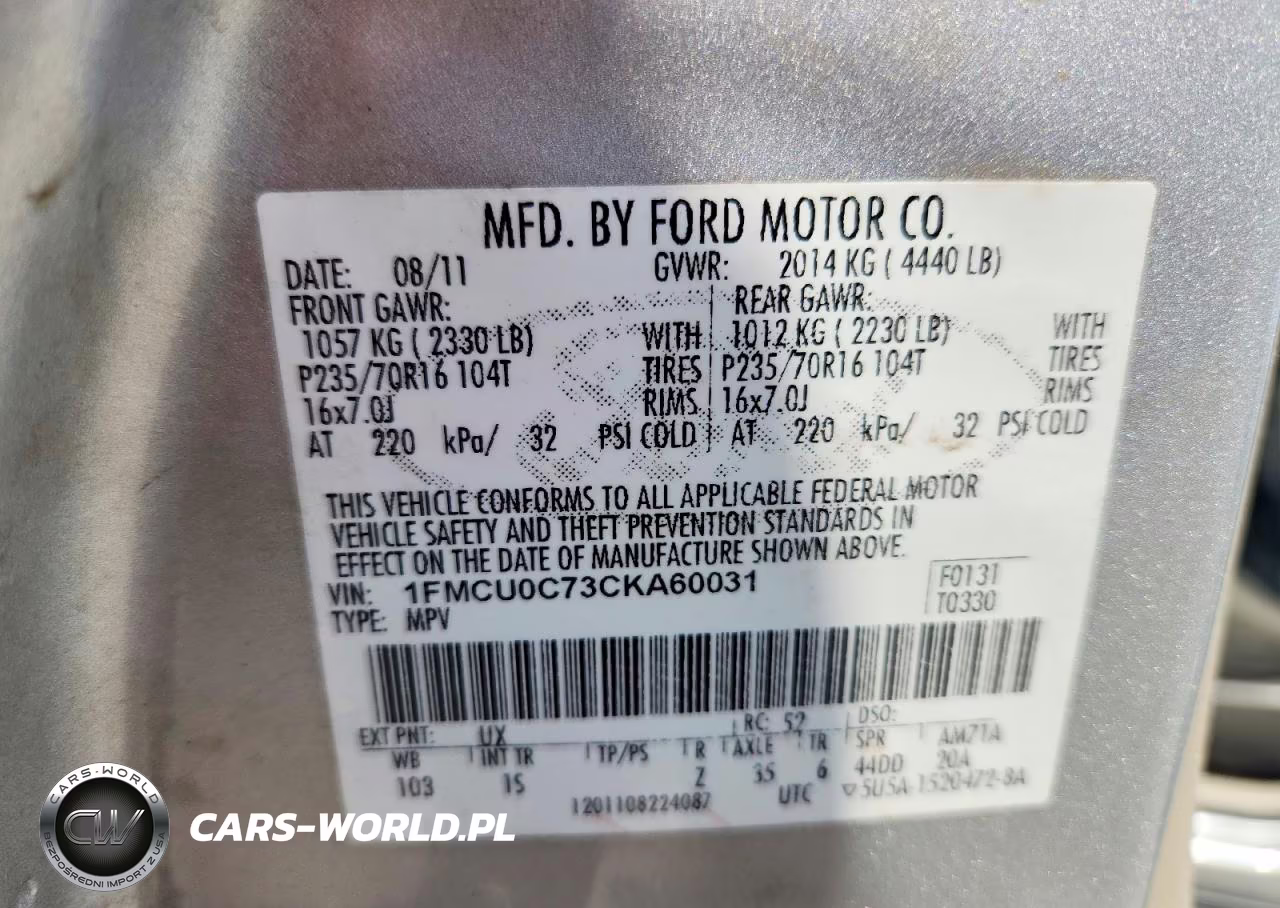 2012 Ford Escape Xls VIN:1FMCU0C73CKA60031 - 12
