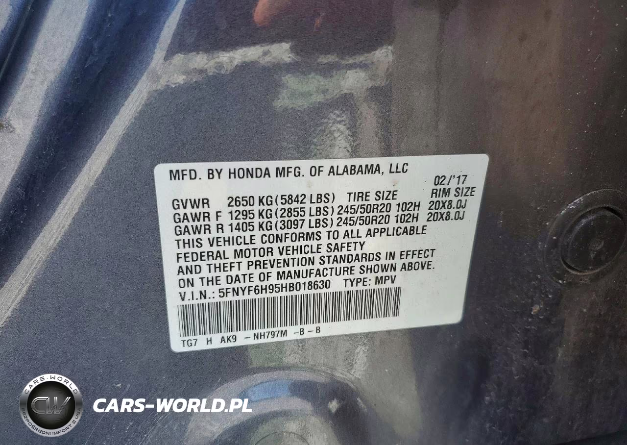 2017 Honda Pilot Touring VIN:5FNYF6H95HB018630 - 13