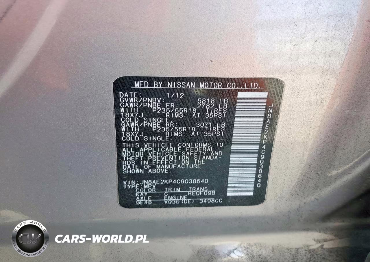 2012 Nissan Quest 3.5 S VIN:JN8AE2KP4C9038640 - 13