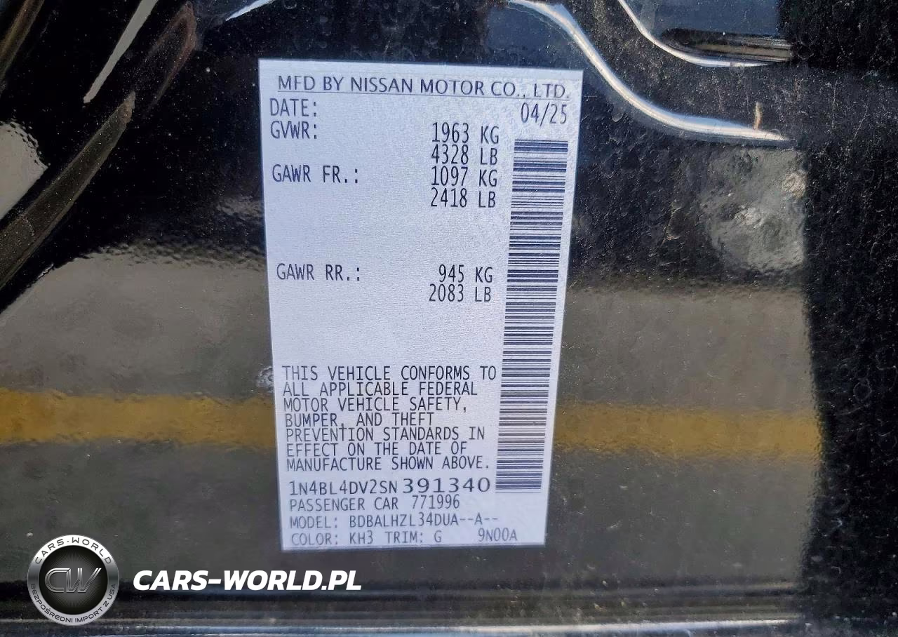 2025 Nissan Altima 2.5 Sv VIN:1N4BL4DV2SN391340 - 13