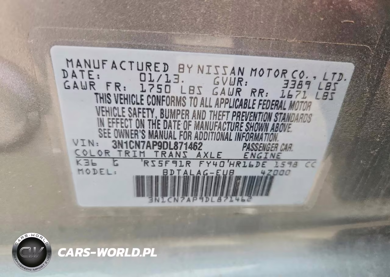 2013 Nissan Versa 1.6 S VIN:3N1CN7AP9DL871462 - 12