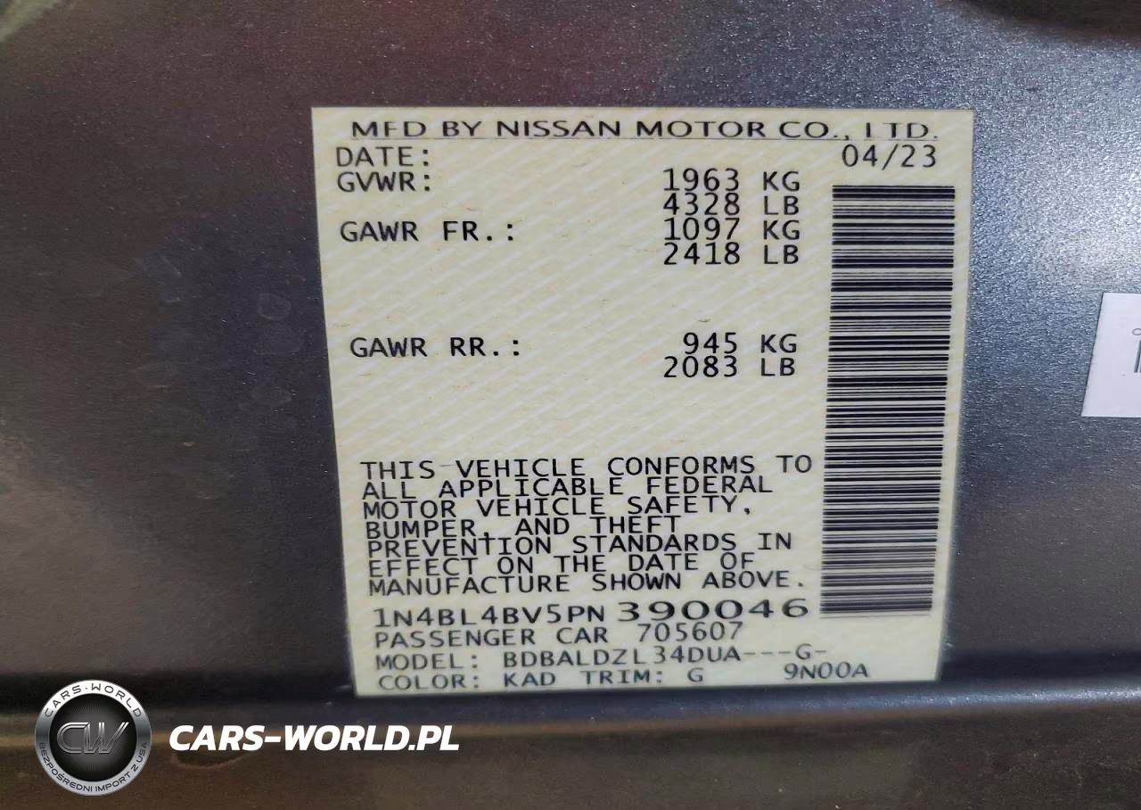 2023 Nissan Altima S VIN:1N4BL4BV5PN390046 - 12