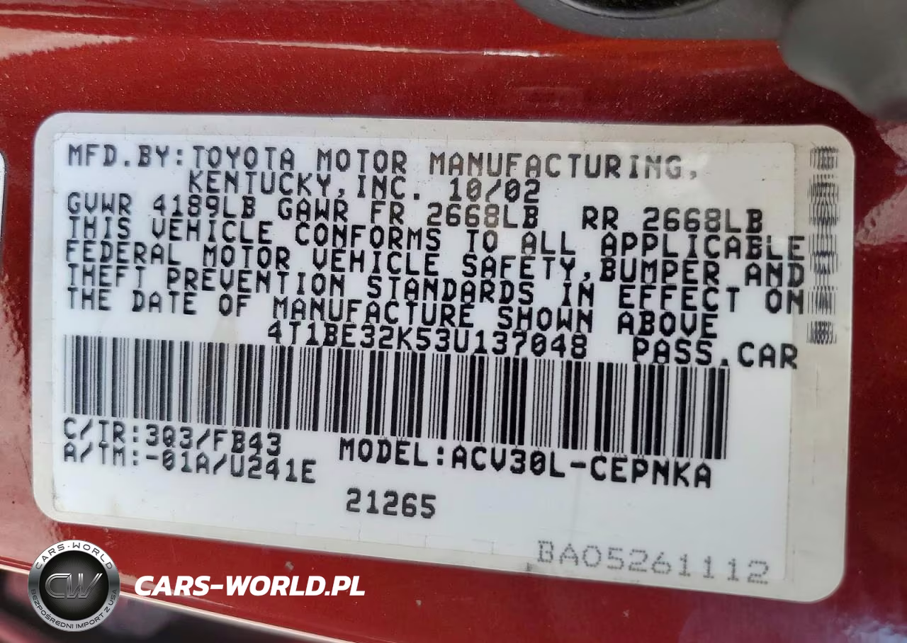 2003 Toyota Camry Le VIN:4T1BE32K53U137048 - 13