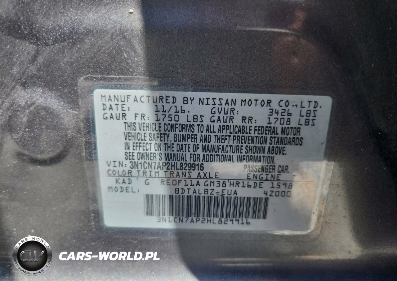 2017 Nissan Versa 1.6 Sv VIN:3N1CN7AP2HL829916 - 13