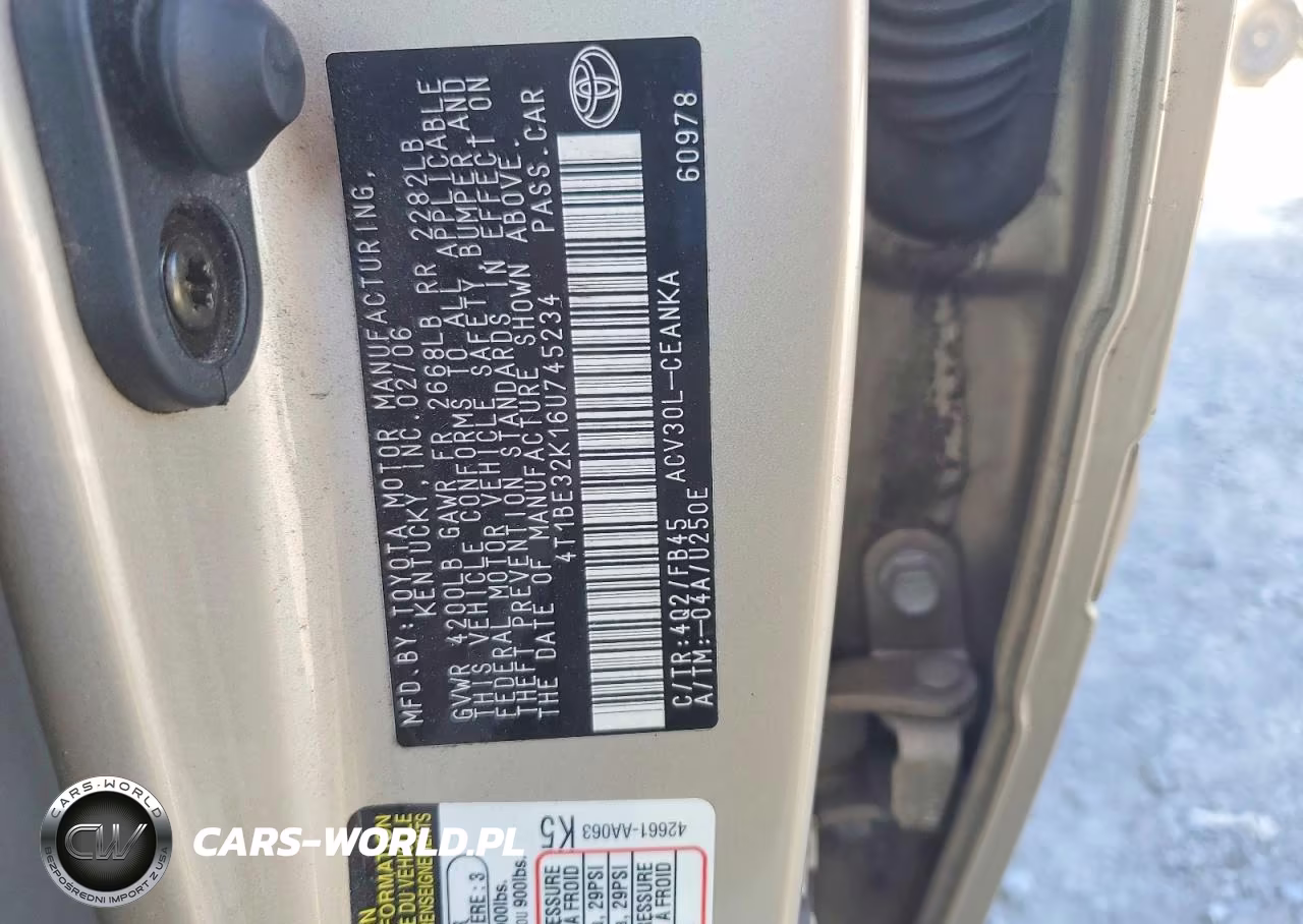 2006 Toyota Camry Standard VIN:4T1BE32K16U745234 - 12