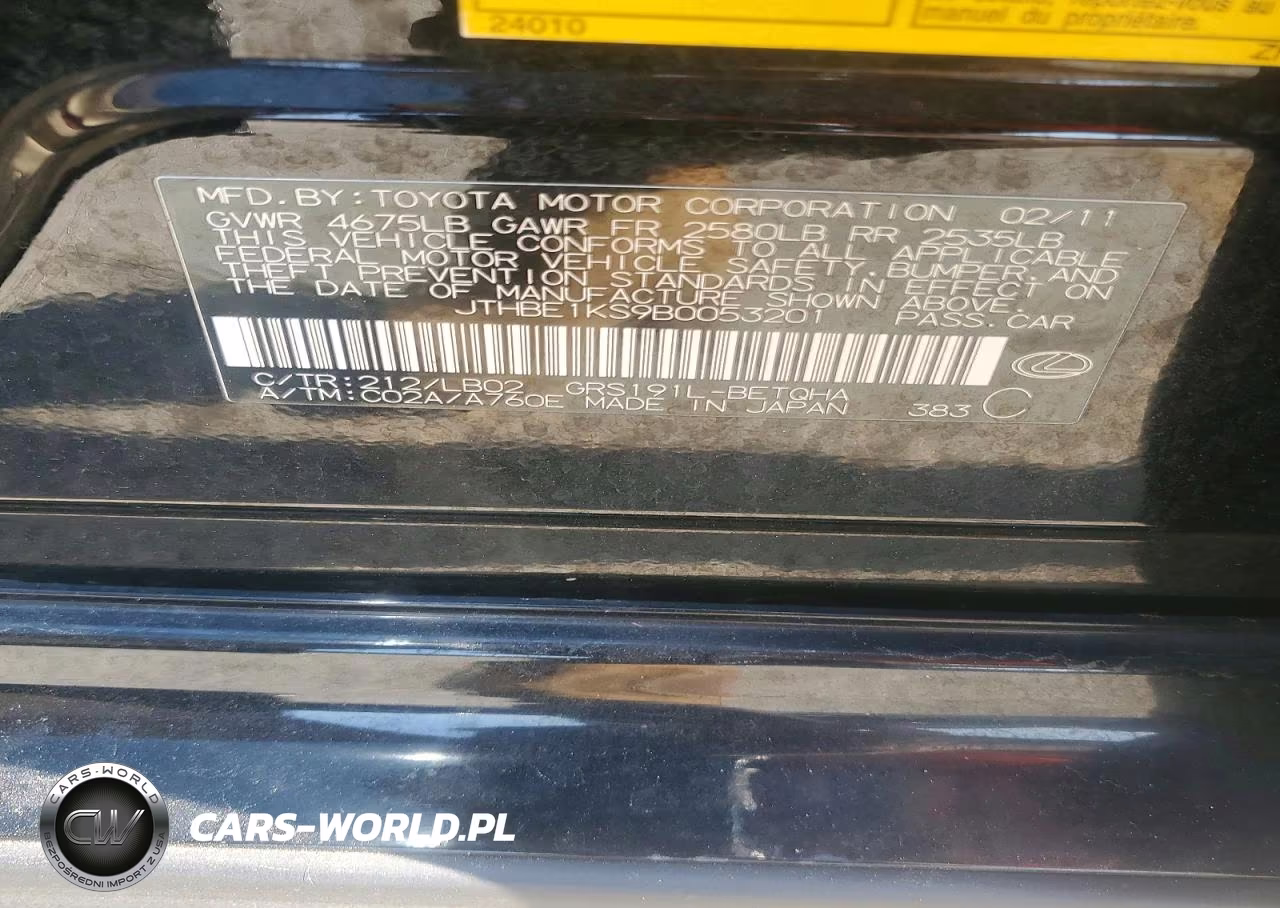 2011 Lexus Gs 350 VIN:JTHBE1KS9B0053201 - 12