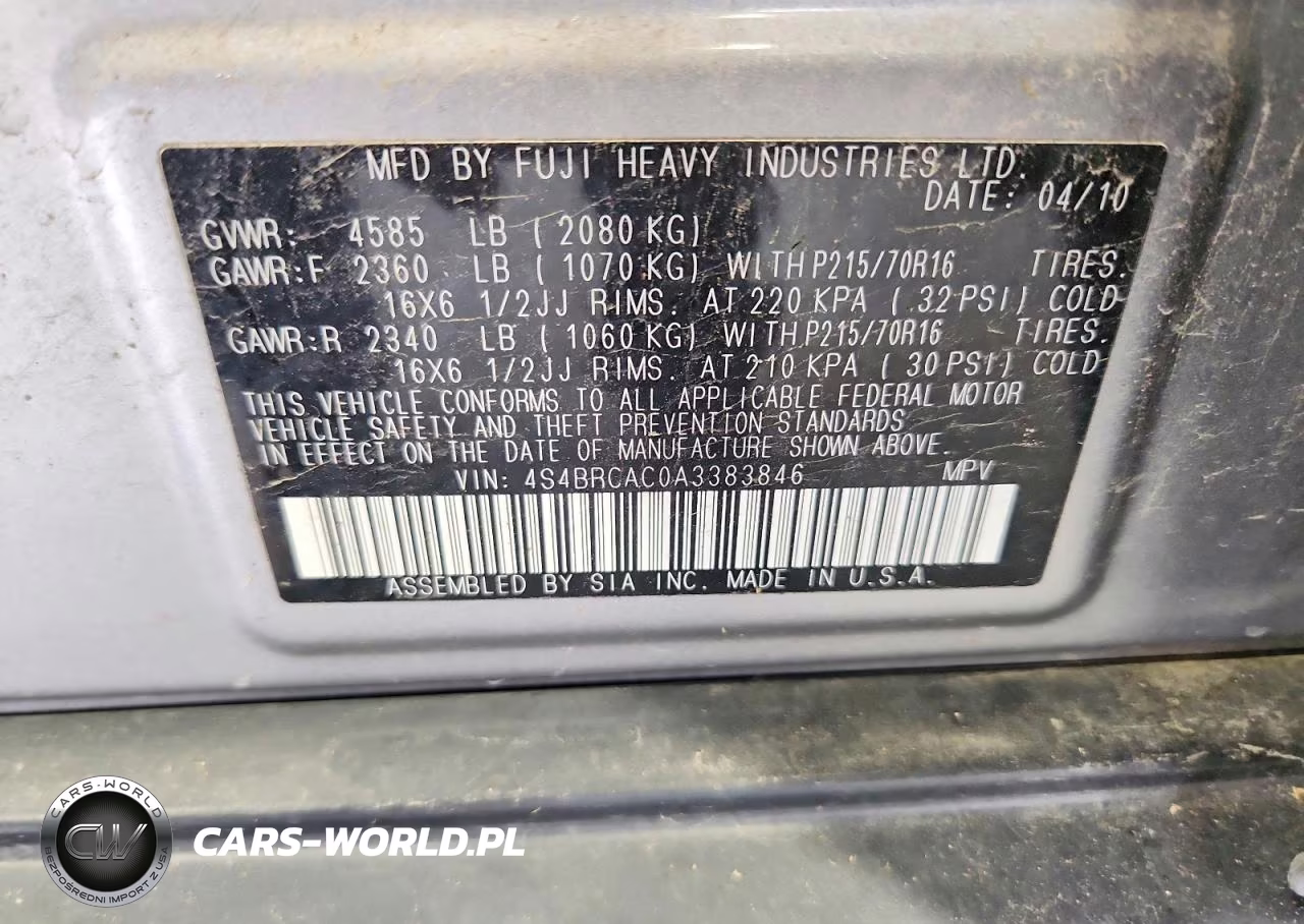 2010 Subaru Outback 2.5I VIN:4S4BRCAC0A3383846 - 13