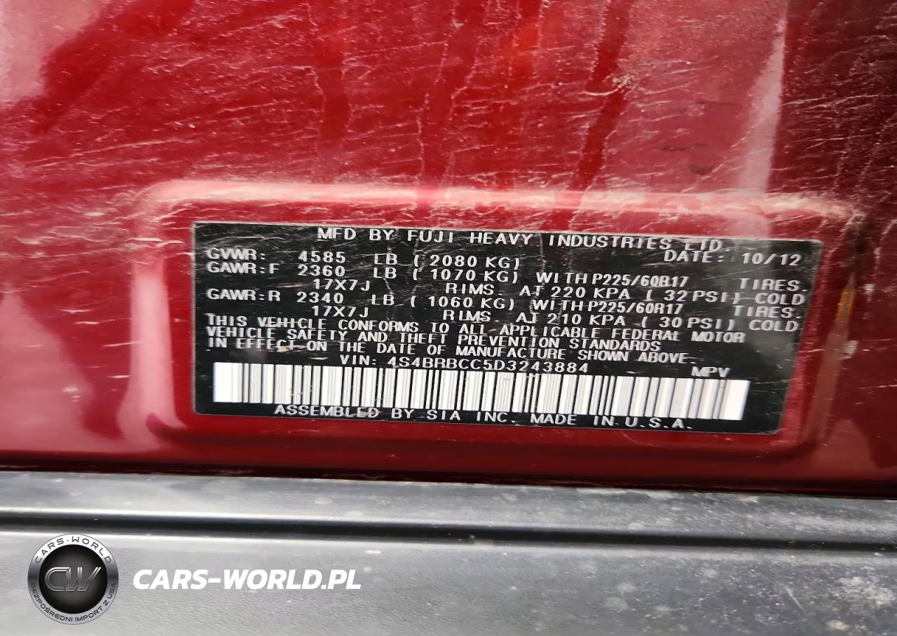 2013 Subaru Outback 2.5I Premium VIN:4S4BRBCC5D3243884 - 14