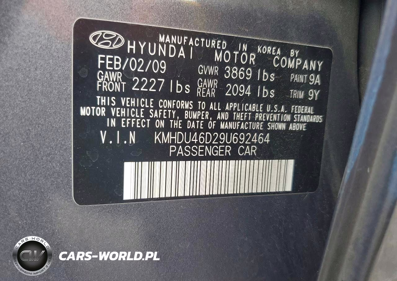 2009 Hyundai Elantra Se VIN:KMHDU46D29U692464 - 13