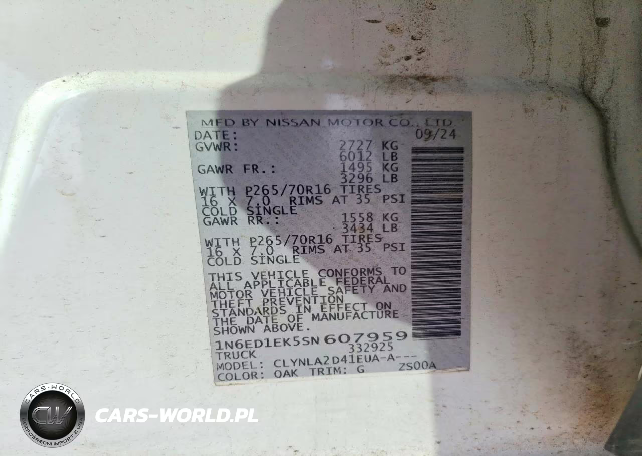 2025 Nissan Frontier S VIN:1N6ED1EK5SN607959 - 13
