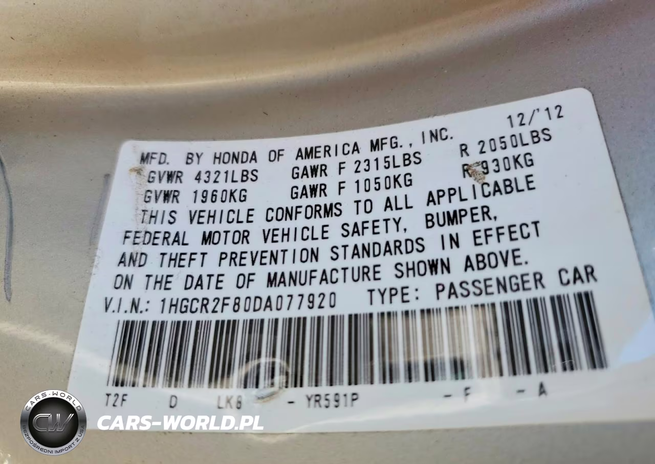 2013 Honda Accord Exl VIN:1HGCR2F80DA077920 - 13