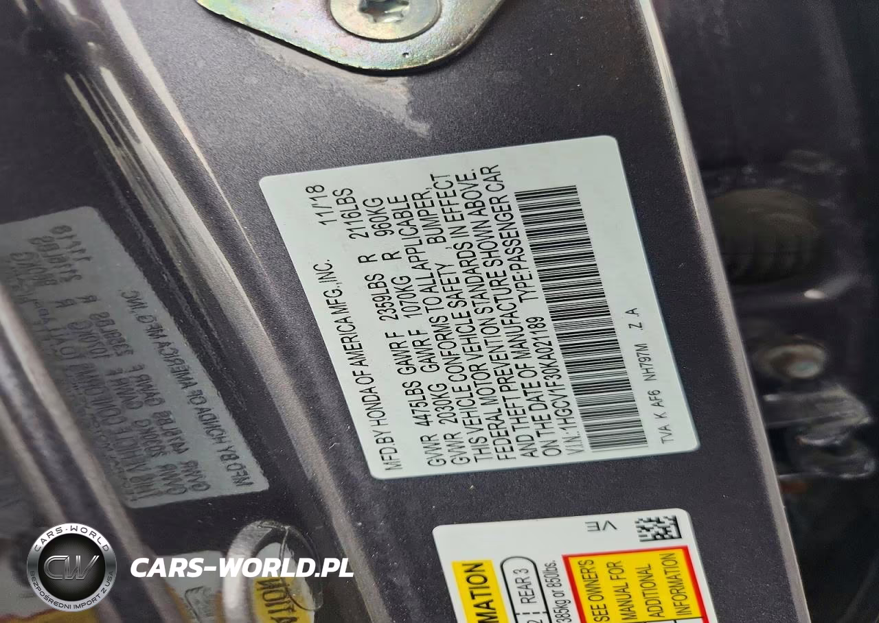 2019 Honda Accord Sport VIN:1HGCV1F30KA021189 - 13