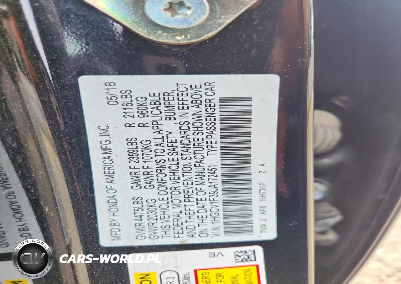 2018 Honda Accord Sport VIN:1HGCV1F39JA172451 - 13