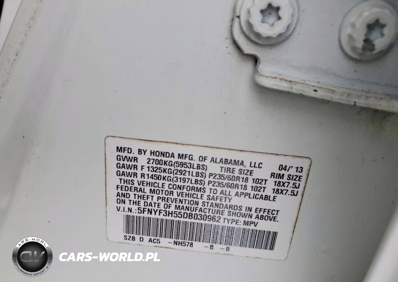 2013 Honda Pilot Exl VIN:5FNYF3H55DB030962 - 12
