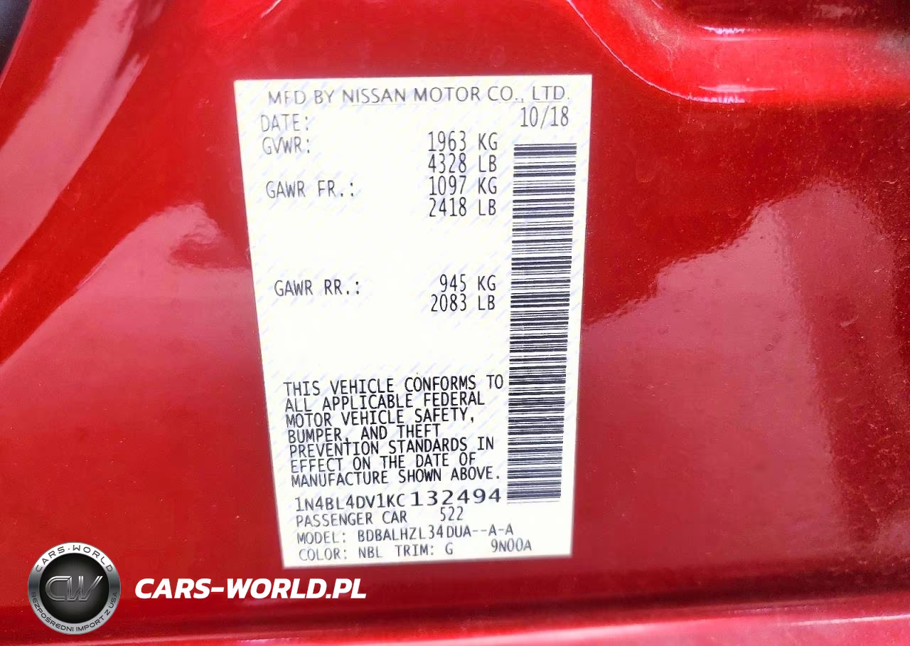 2019 Nissan Altima Sv VIN:1N4BL4DV1KC132494 - 13