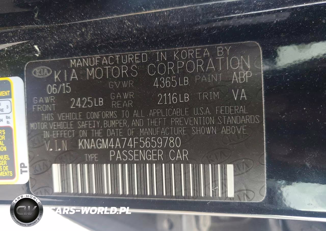 2015 Kia Optima Lx VIN:KNAGM4A74F5659780 - 12