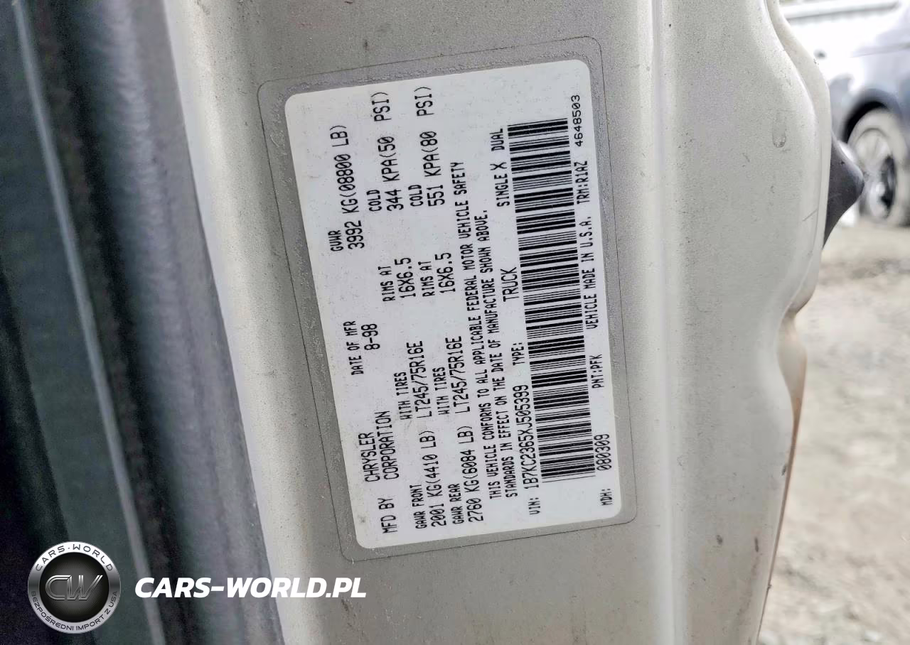 1999 Dodge Ram 2500 VIN:1B7KC2365XJ505399 - 12