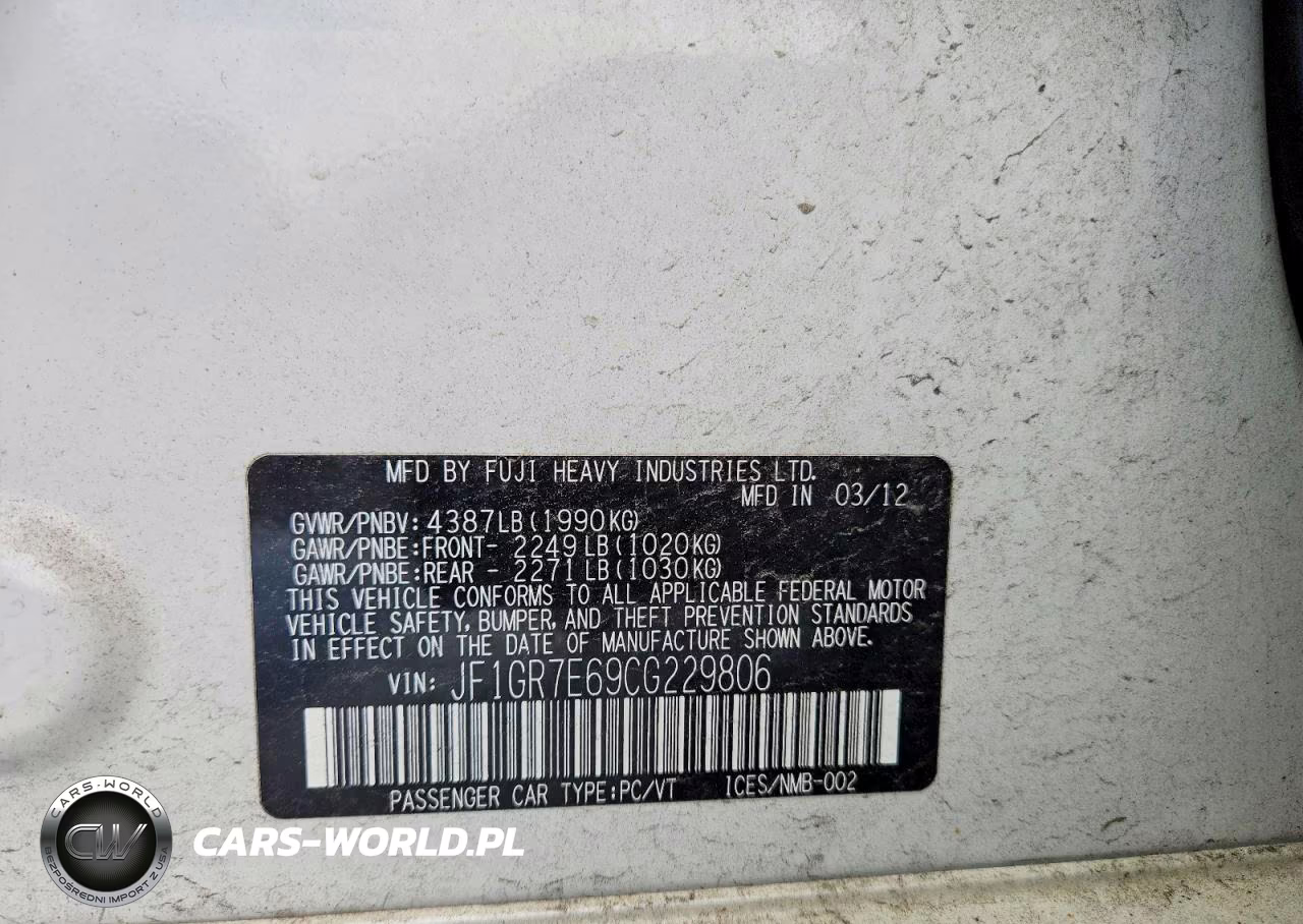 2012 Subaru Impreza Wrx VIN:JF1GR7E69CG229806 - 13