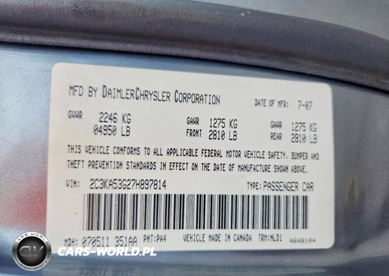 2007 Chrysler 300 Touring VIN:2C3KA53G27H897814 - 12