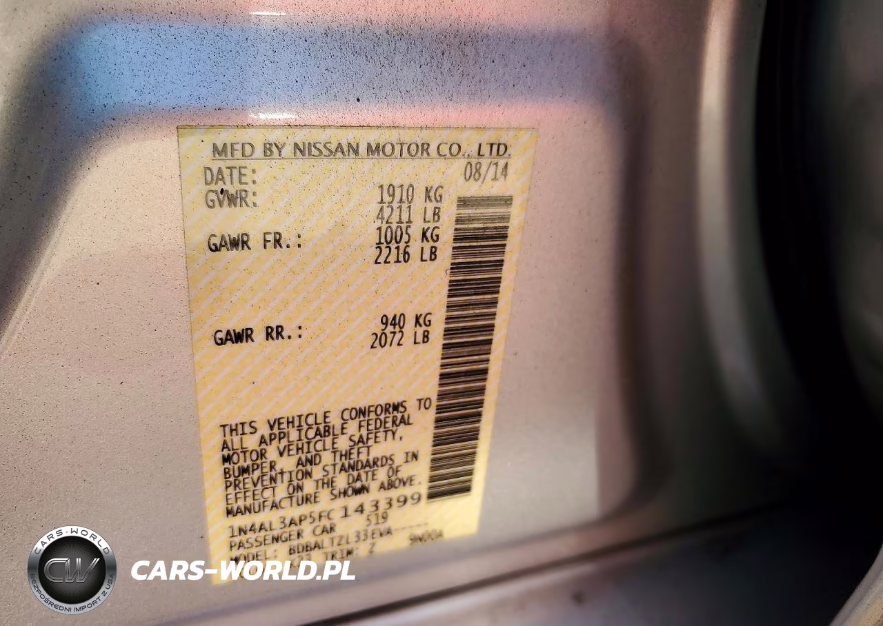 2015 Nissan Altima 2.5 Sl VIN:1N4AL3AP5FC143399 - 12