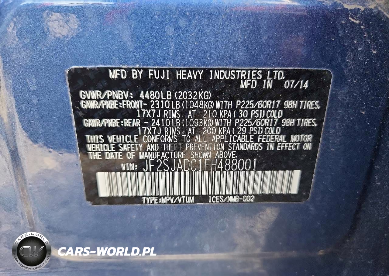 2015 Subaru Forester 2.5I Premium VIN:JF2SJADC1FH488001 - 13