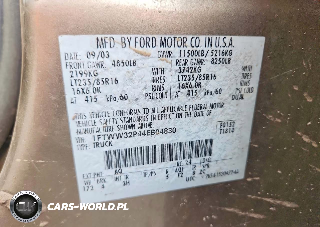 2004 Ford F350 Super Duty VIN:1FTWW32P44EB04830 - 12