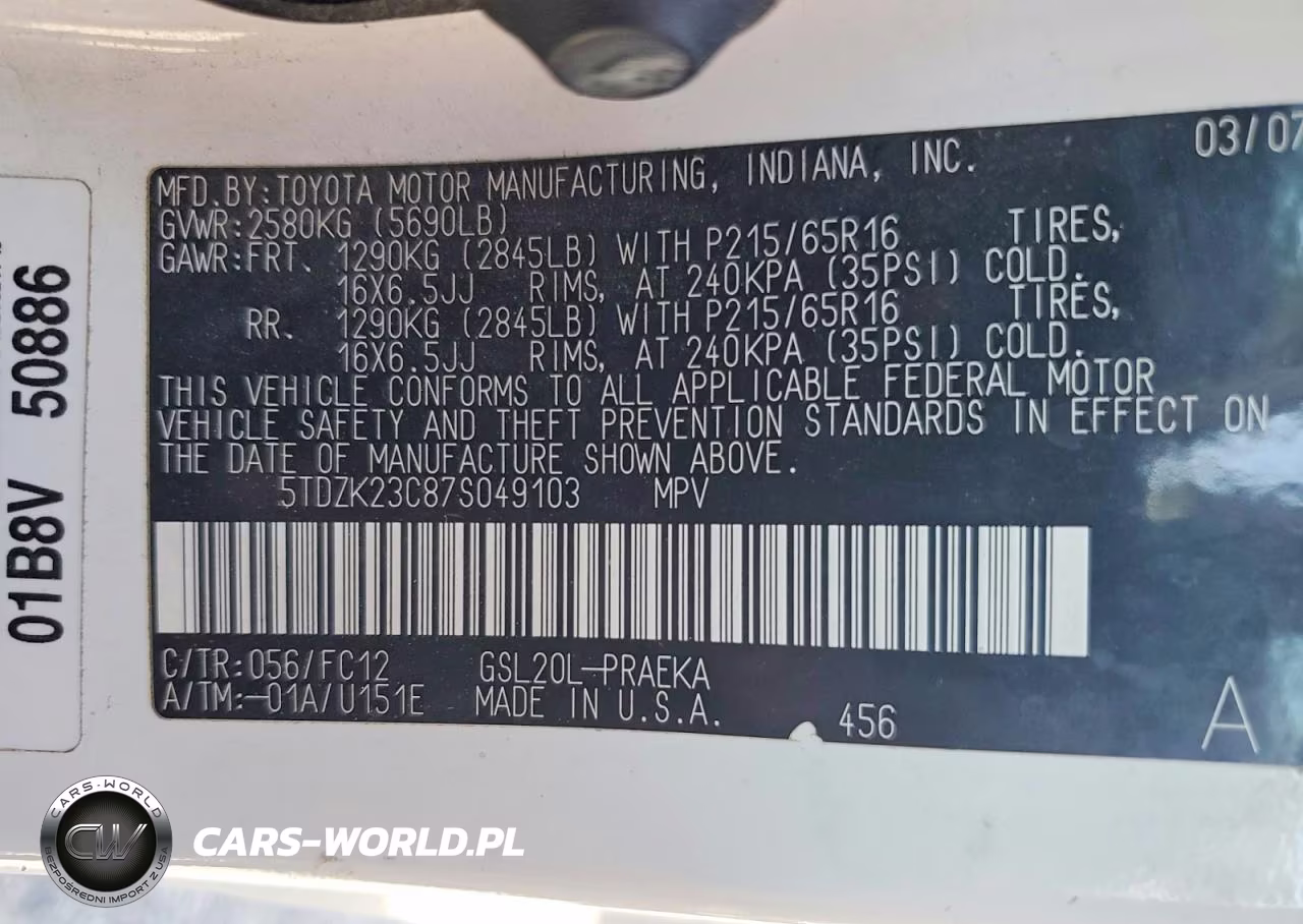2007 Toyota Sienna Le 8-Passenger VIN:5TDZK23C87S049103 - 13