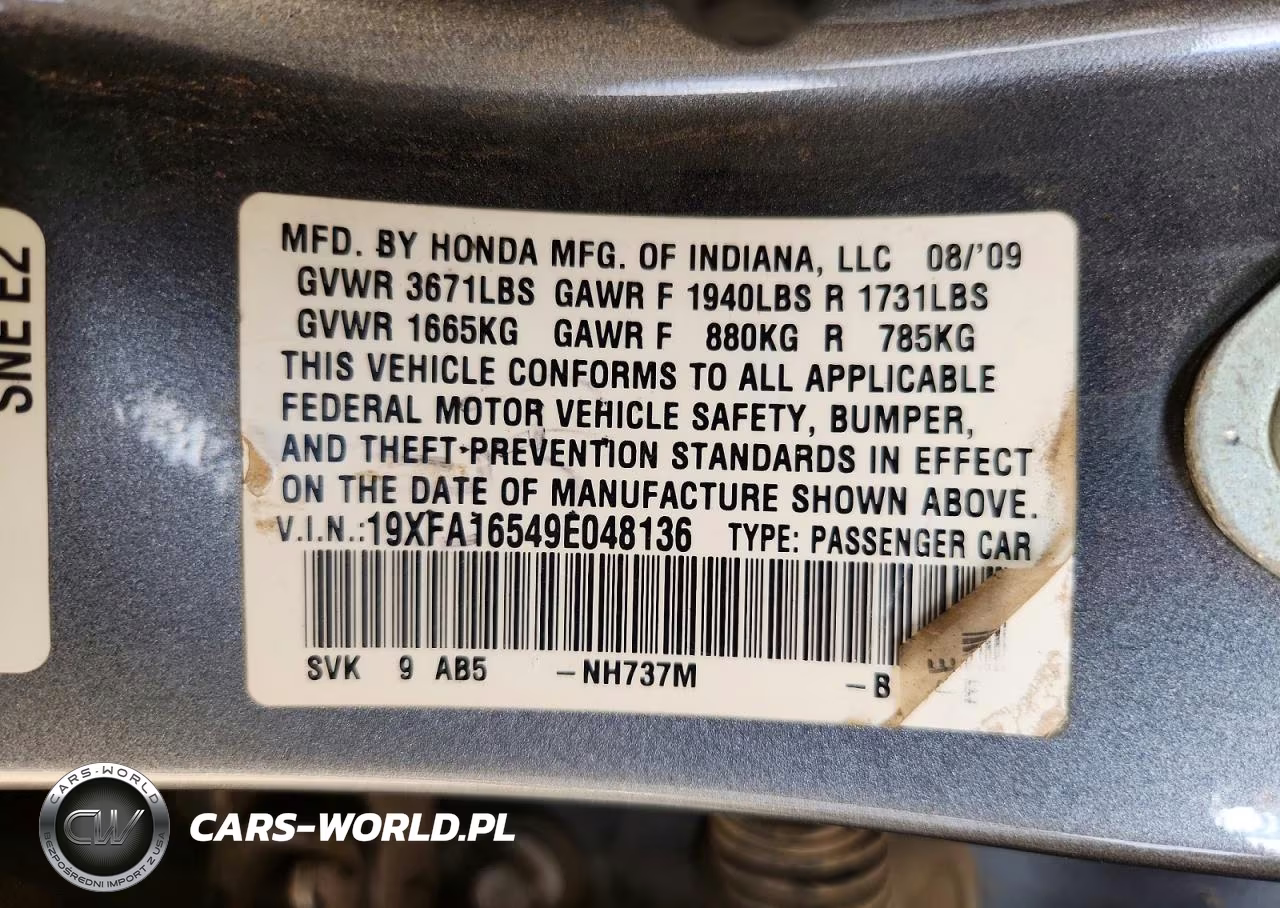 2009 Honda Civic Lx VIN:19XFA16549E048136 - 12