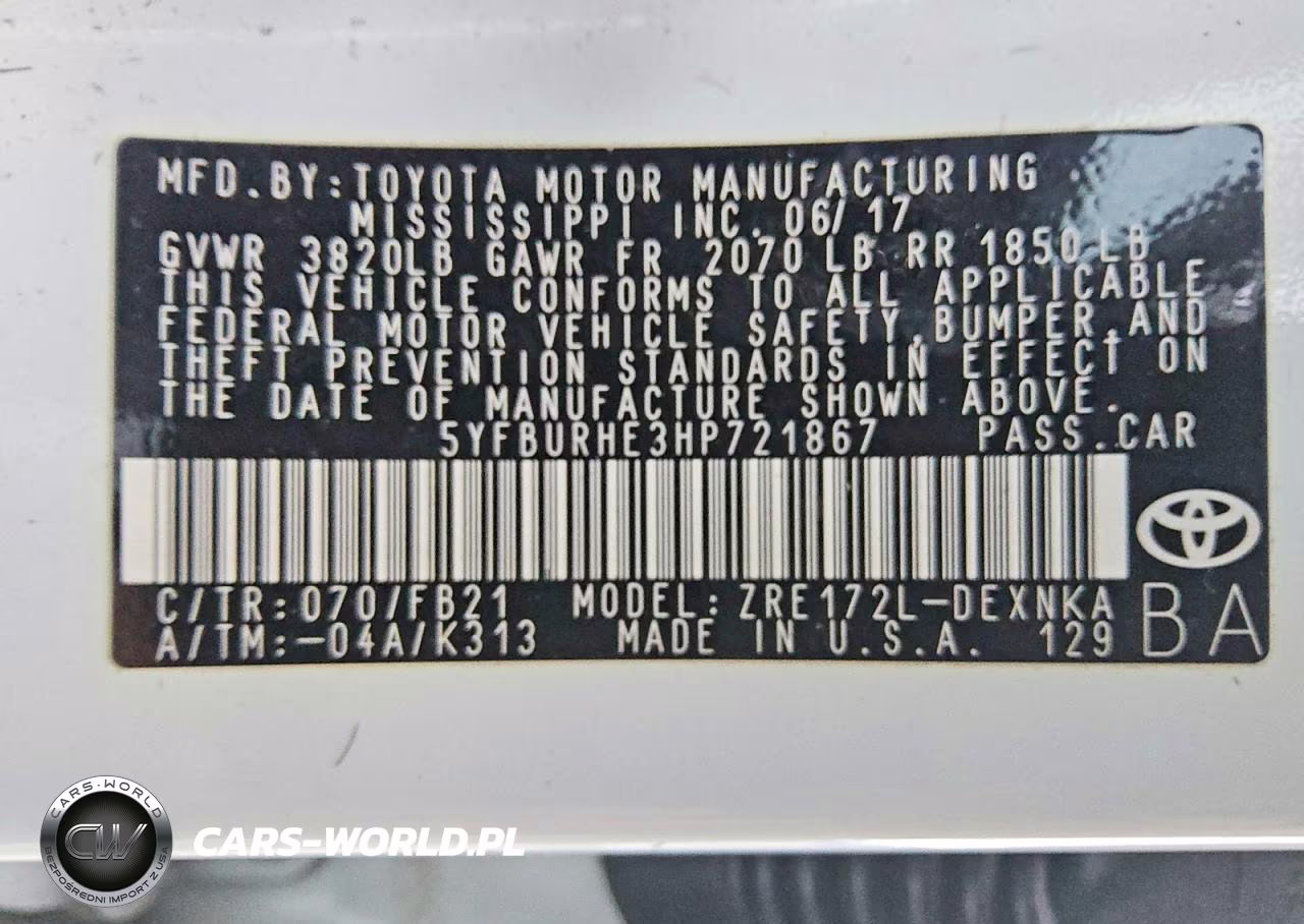 2017 Toyota Corolla Le VIN:5YFBURHE3HP721867 - 12