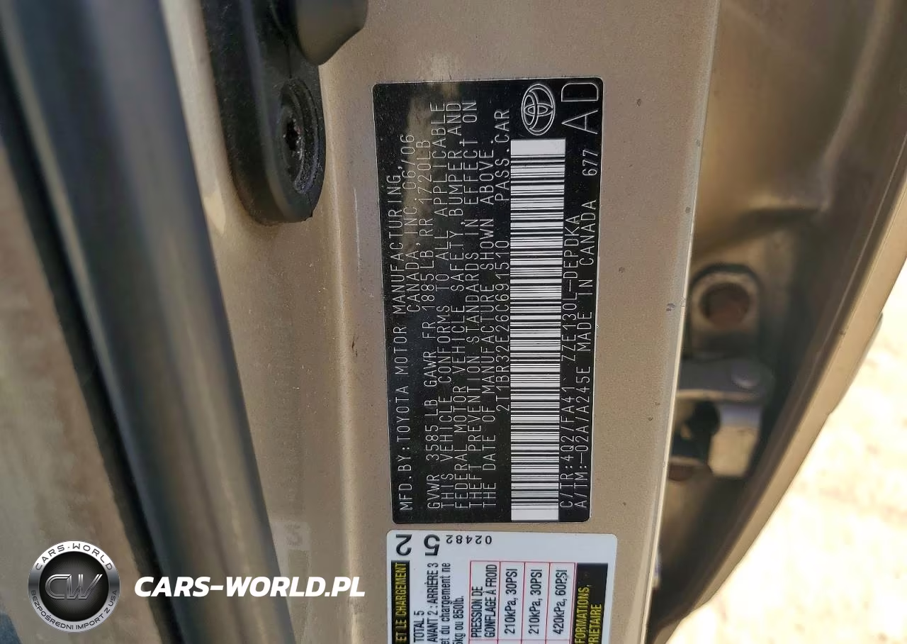 2006 Toyota Corolla Ce VIN:2T1BR32E26C691510 - 12