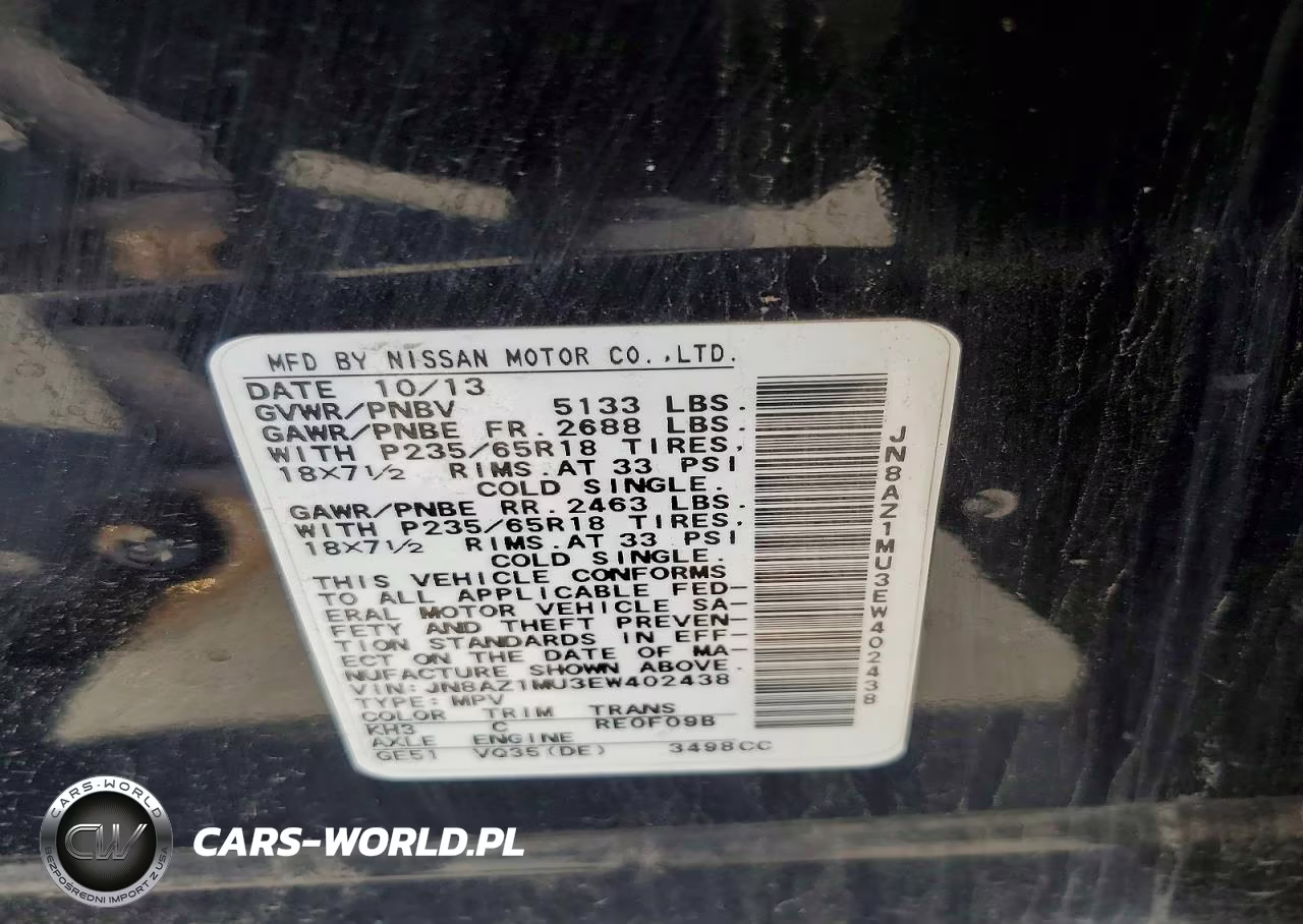 2014 Nissan Murano S VIN:JN8AZ1MU3EW402438 - 14