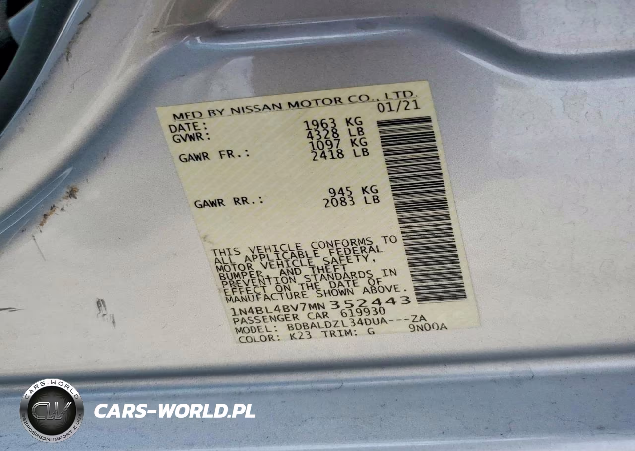 2021 Nissan Altima S VIN:1N4BL4BV7MN352443 - 12