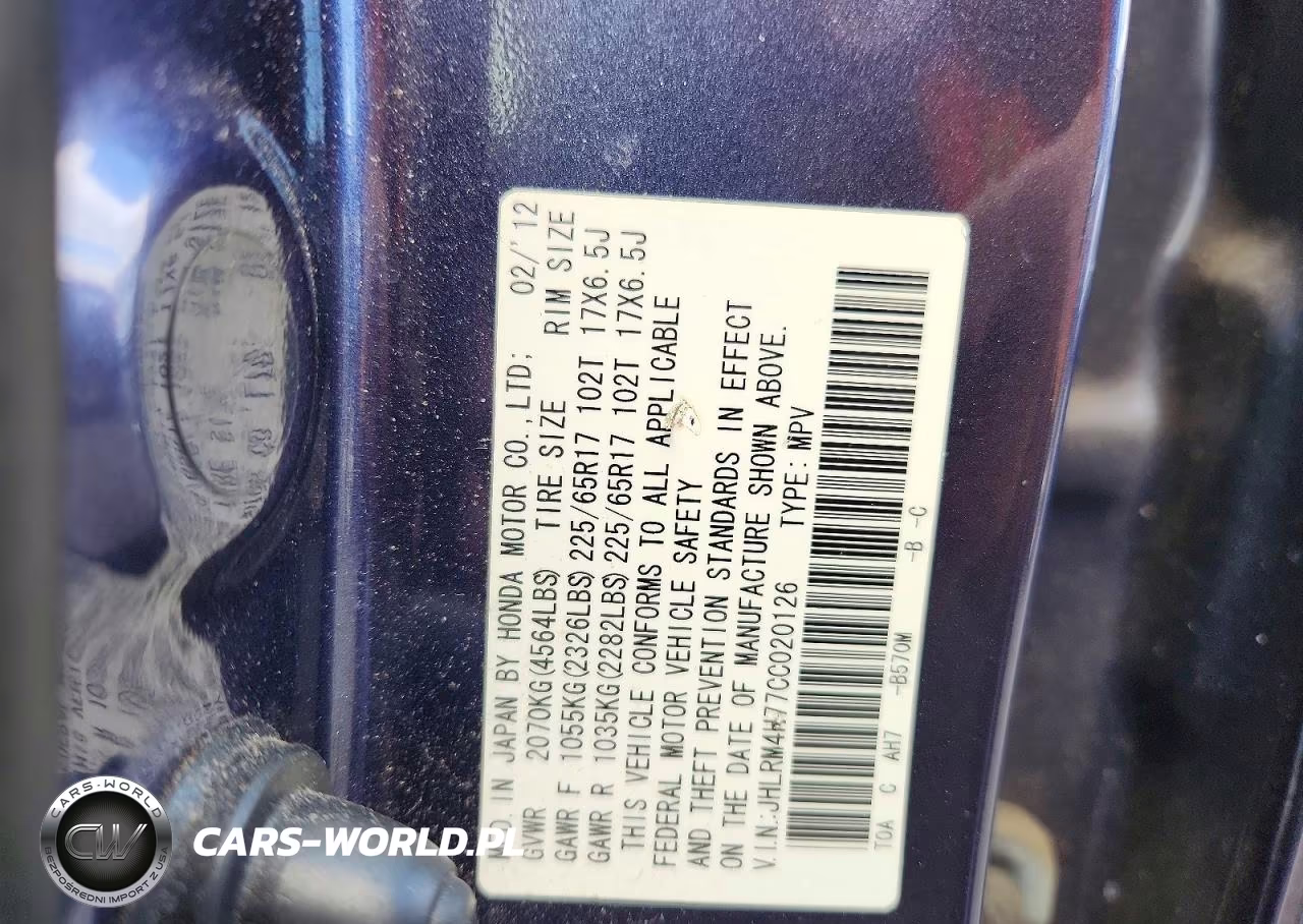 2012 Honda Cr-V Exl VIN:JHLRM4H77CC020126 - 13