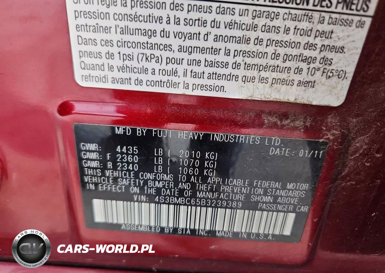 2011 Subaru Legacy 2.5I Premium VIN:4S3BMBC65B3239389 - 12