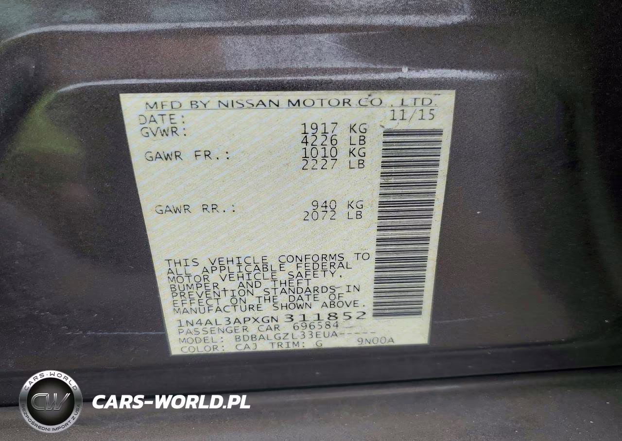 2016 Nissan Altima 2.5 S VIN:1N4AL3APXGN311852 - 12