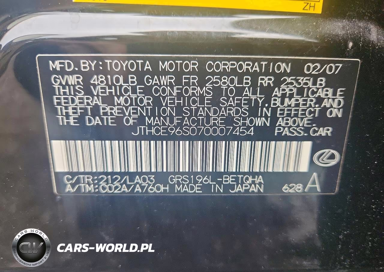 2007 Lexus Gs 350 VIN:JTHCE96S070007454 - 12