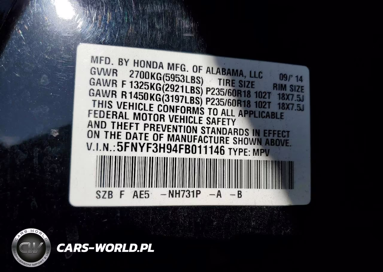 2015 Honda Pilot Touring VIN:5FNYF3H94FB011146 - 13