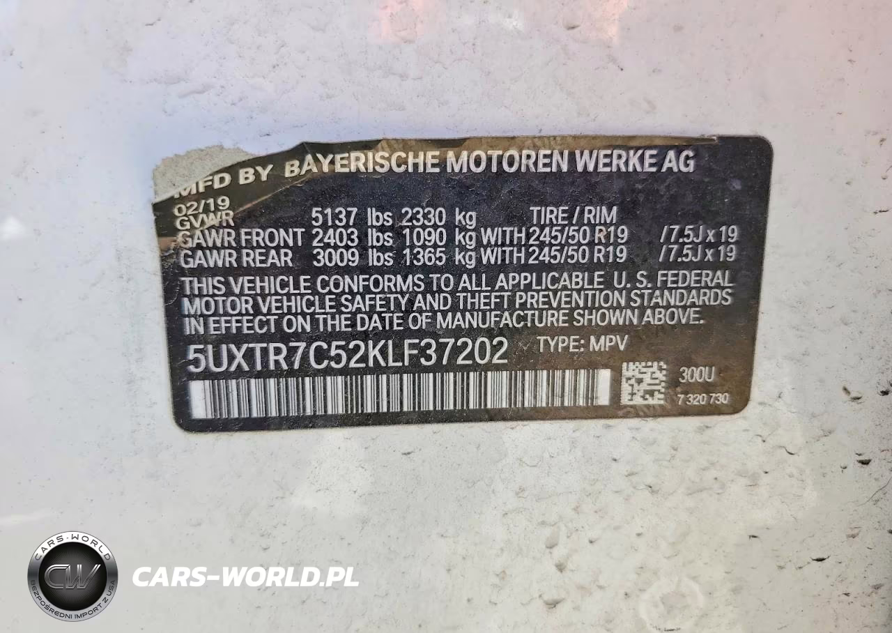 2019 BMW X3 Sdrive30I VIN:5UXTR7C52KLF37202 - 13