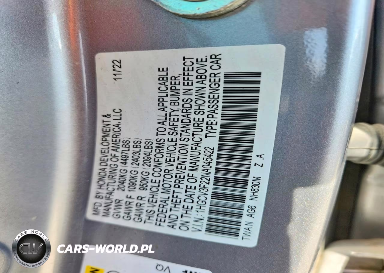 2022 Honda Accord Hybrid Sport VIN:1HGCV3F22NA045422 - 12