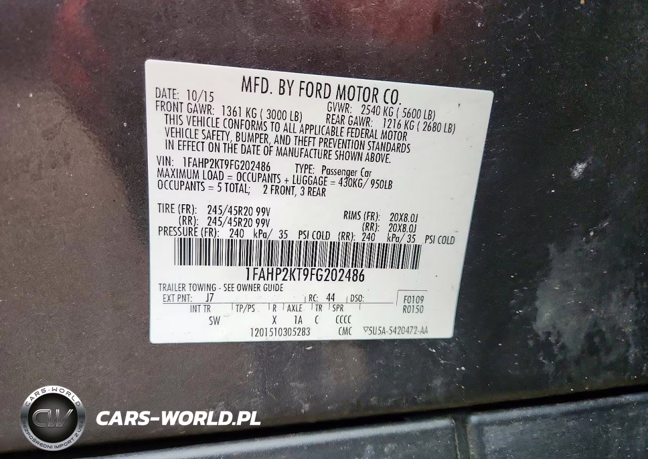 2015 Ford Taurus Sho VIN:1FAHP2KT9FG202486 - 12