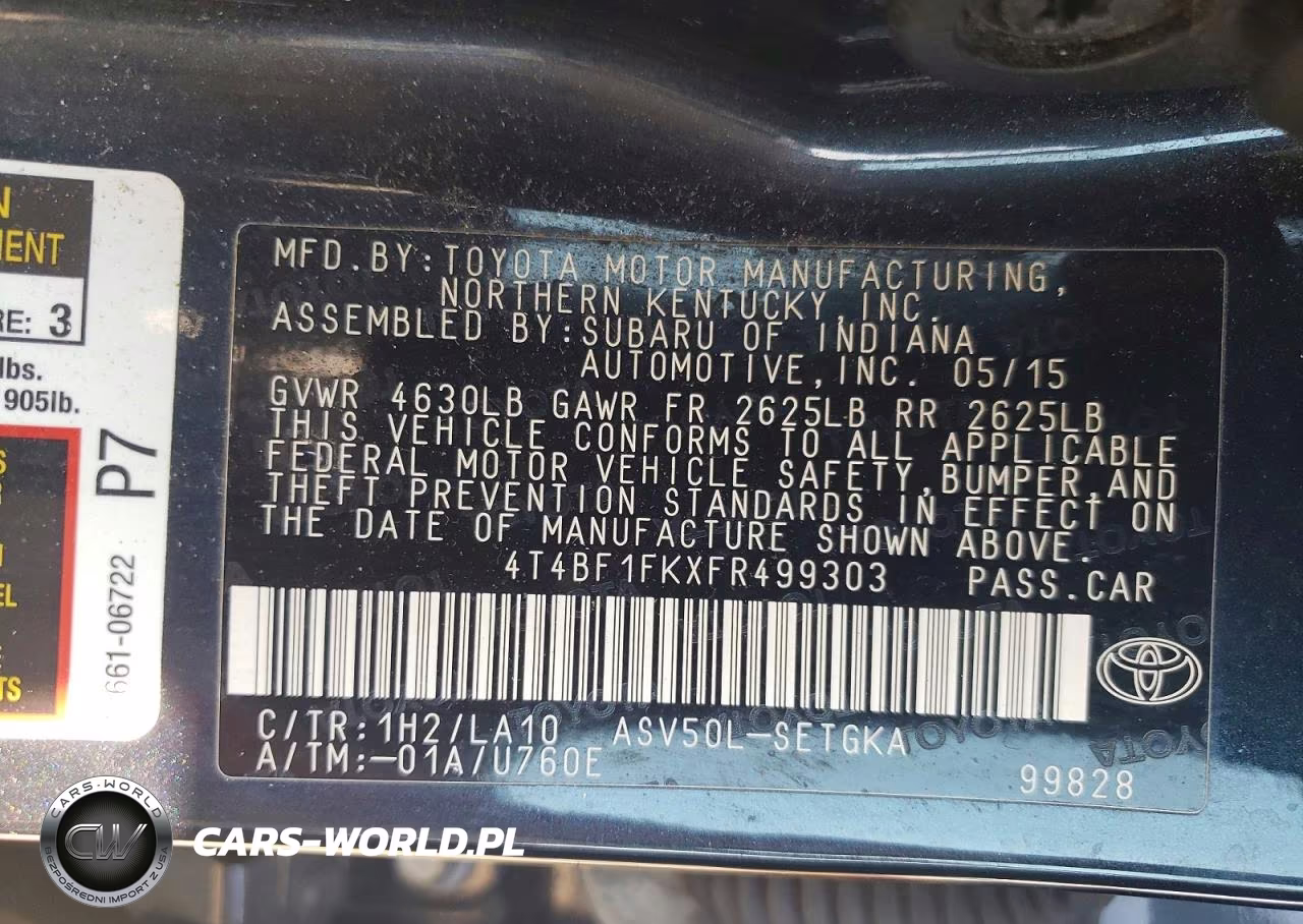 2015 Toyota Camry Xle VIN:4T4BF1FKXFR499303 - 12