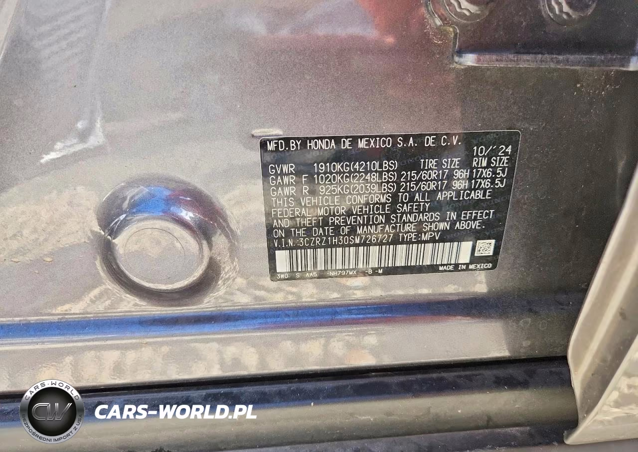 2025 Honda Hr-V Lx VIN:3CZRZ1H30SM726727 - 12
