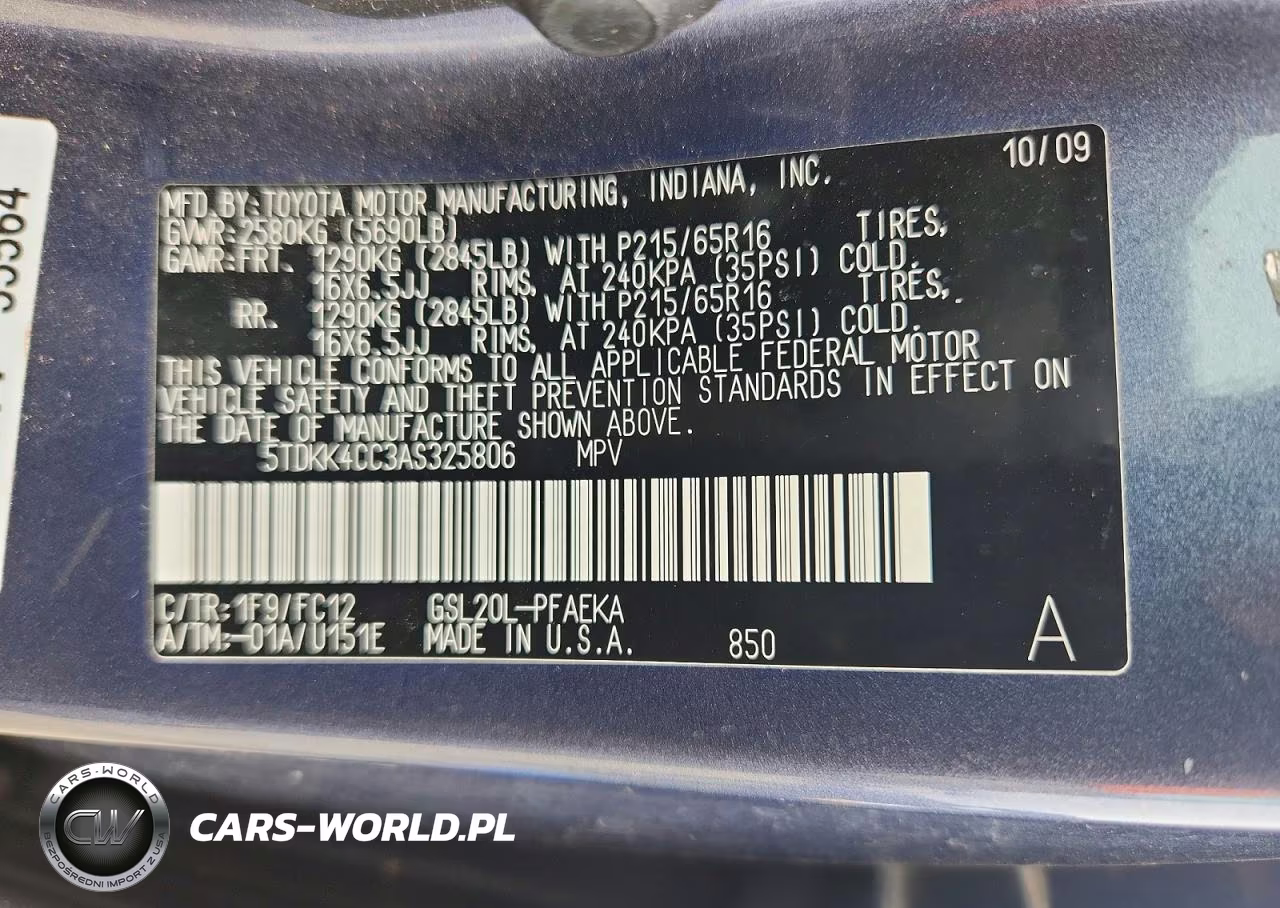 2010 Toyota Sienna Le 7-Passenger VIN:5TDKK4CC3AS325806 - 13