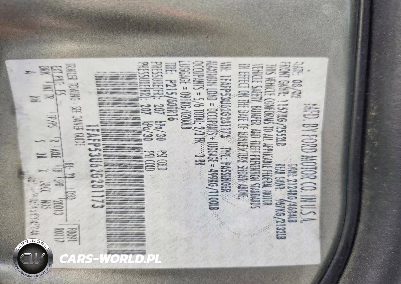 2002 Ford Taurus Se VIN:1FAFP53U62G281173 - 12