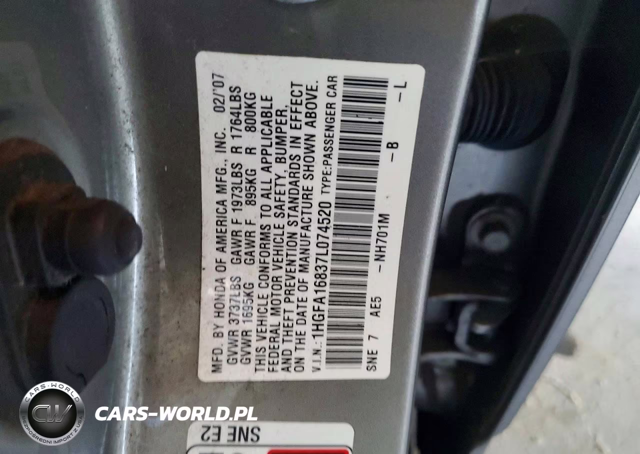 2007 Honda Civic Ex VIN:1HGFA16837L074520 - 13