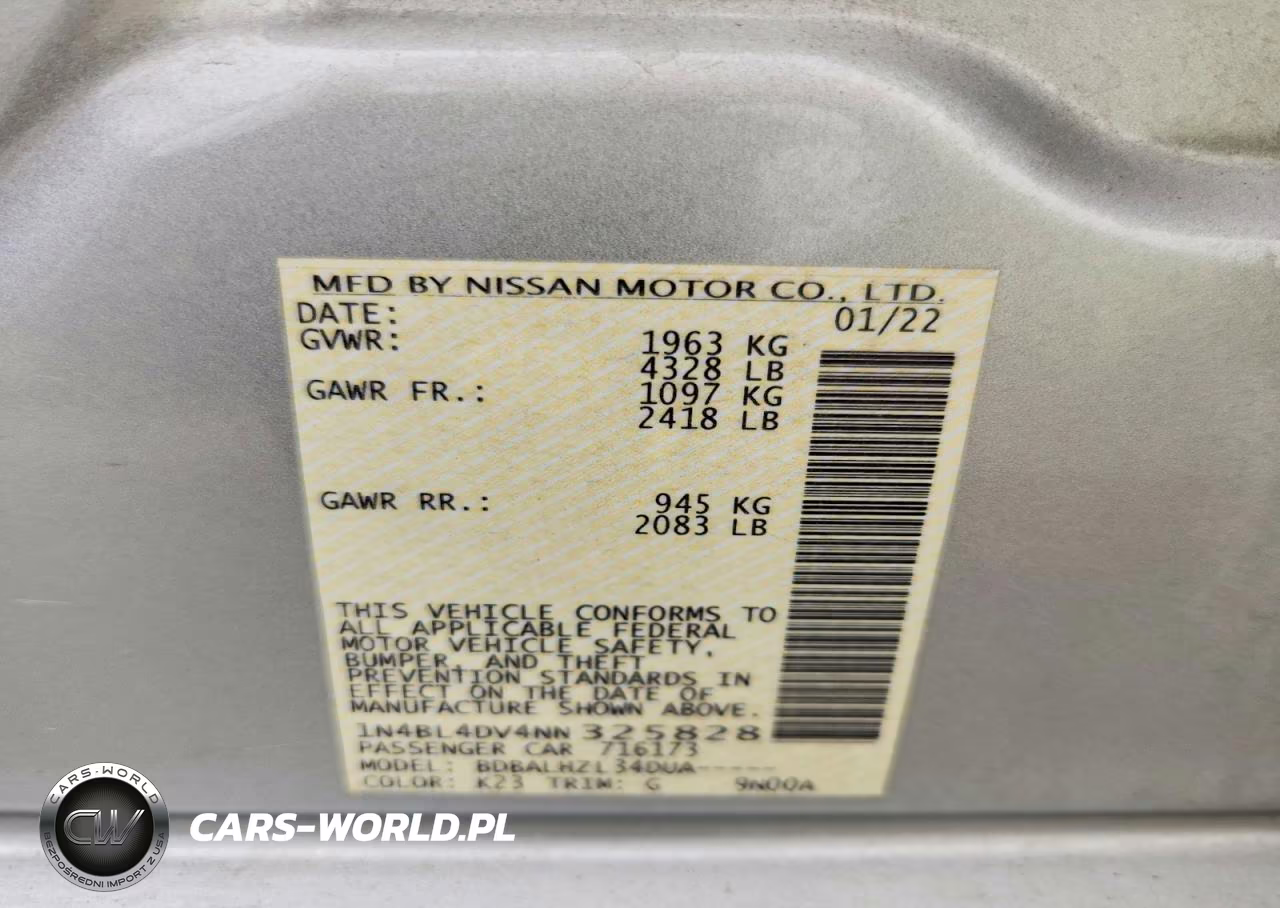 2022 Nissan Altima Sv VIN:1N4BL4DV4NN325828 - 12