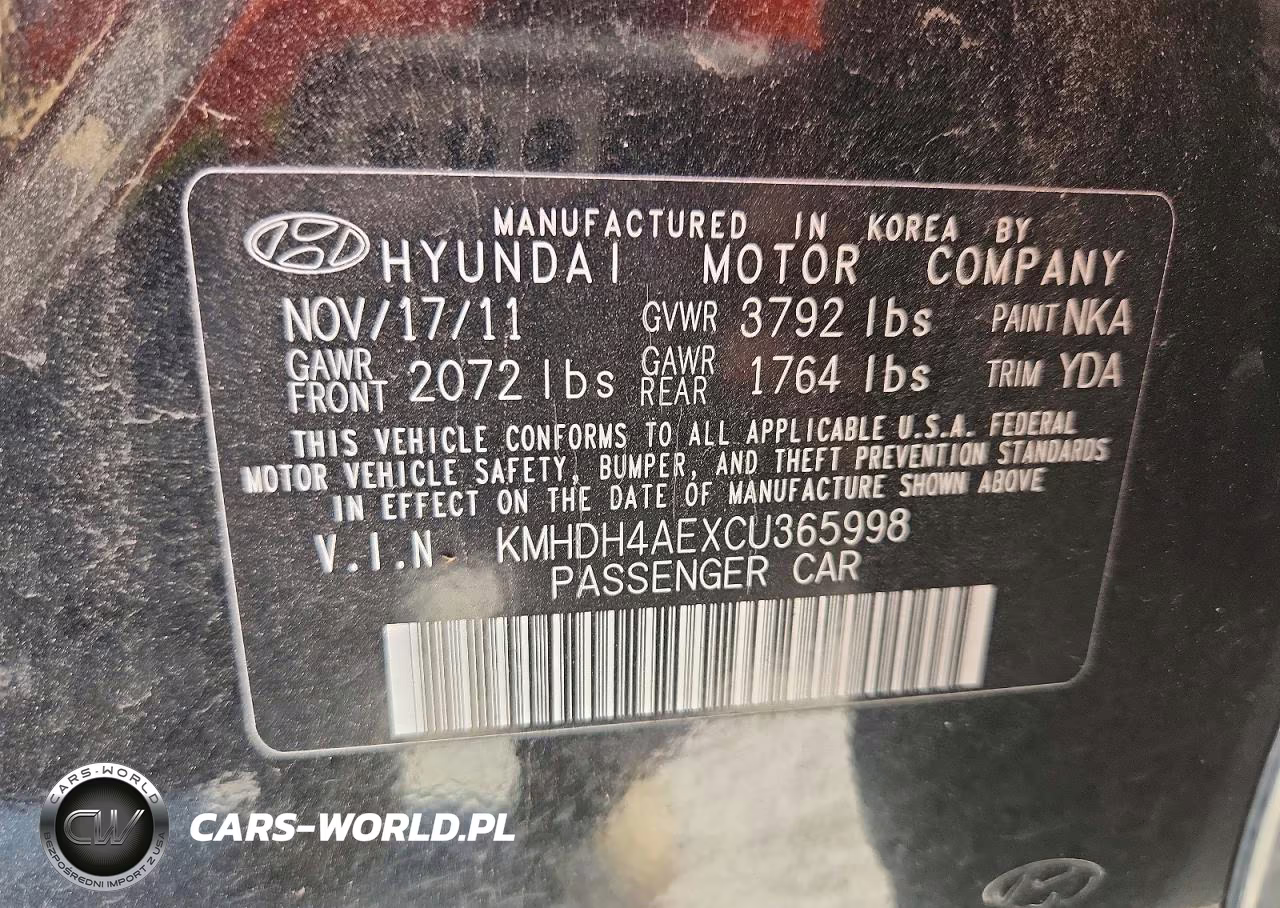 2012 Hyundai Elantra Gls VIN:KMHDH4AEXCU365998 - 12