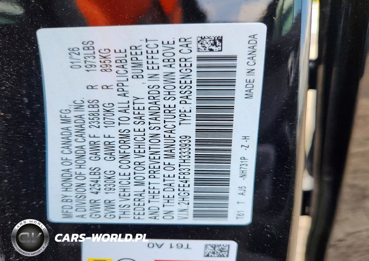 2026 Honda Civic Sport VIN:2HGFE4F83TH333939 - 12
