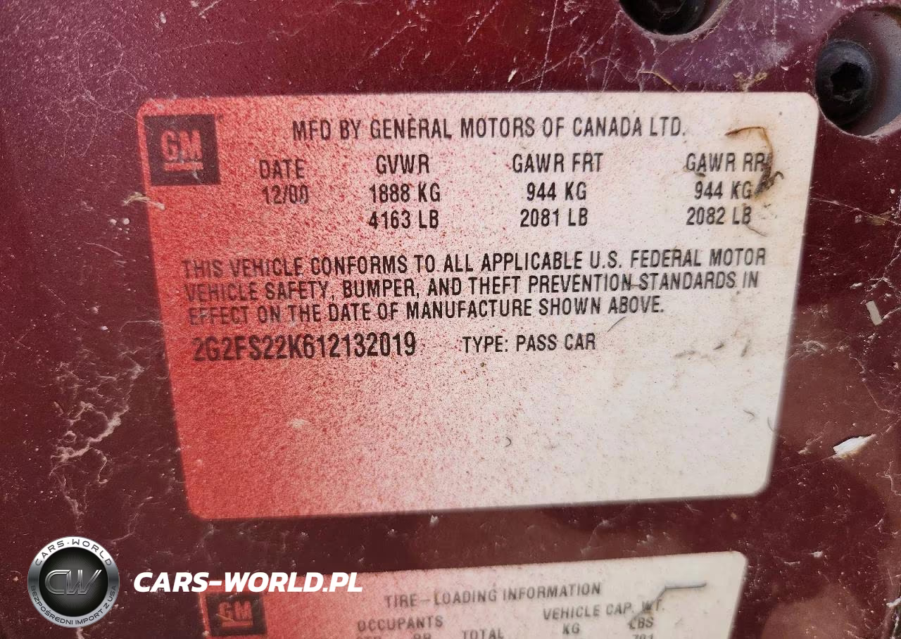 2001 Pontiac Firebird VIN:2G2FS22K612132019 - 12