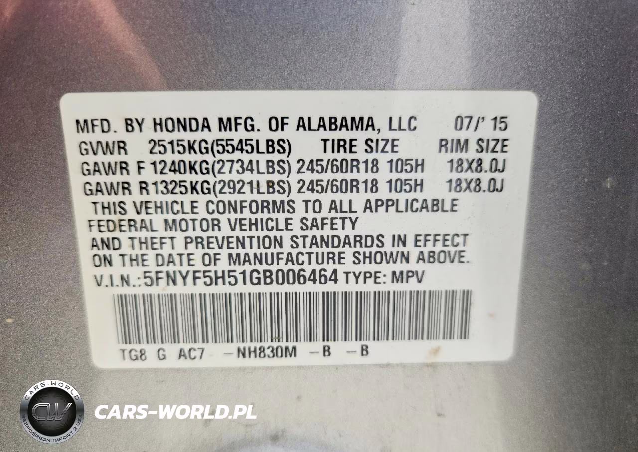 2016 Honda Pilot Exl VIN:5FNYF5H51GB006464 - 12